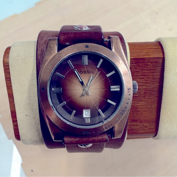 Fossil Accessories - Fossil Women's Brown Gradient Dial Leather Cuff Watch